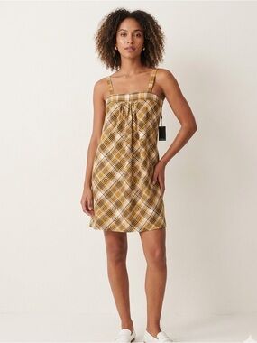 Rodebjer Plaid Square-Neck Midi Dress in Mustard Plaid small